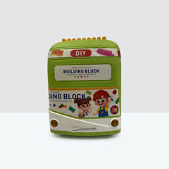 Front view of the Building Block Bus case showing a 168-piece badge and "Building Block Bus" label