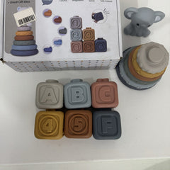 Stacking Rings and Blocks Set — 6 Rings, 6 Numbered Blocks