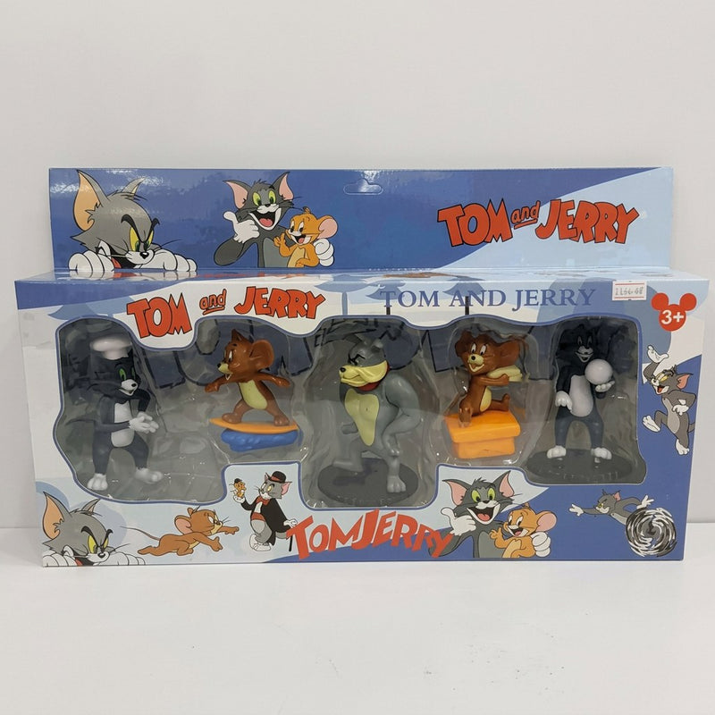 Tom and Jerry Figure Set box front, window pack showing all five figures, 3+ badge