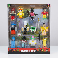 Roblox figure 12-pack window box, showing all twelve blocky characters and their accessories in the blister tray