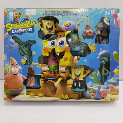 SpongeBob SquarePants Figure Set box front, window pack on a Bikini Bottom background, 3+ badge