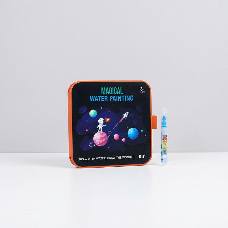 Magical Water Painting book box front, space and astronaut theme, 3+ badge, 20 x 20.5cm