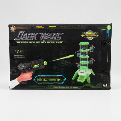 Dark Wars box front showing the gun aimed at the glow-in-the-dark target tower