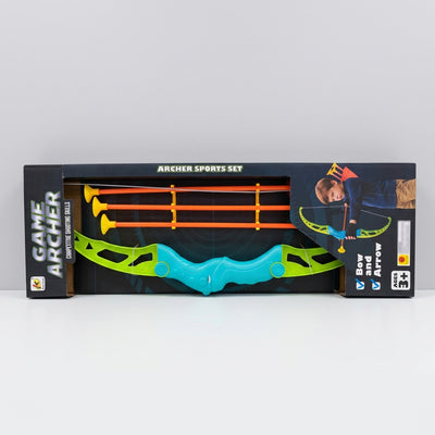 Green Archer Sports Set in its box with three orange arrows and yellow suction cups