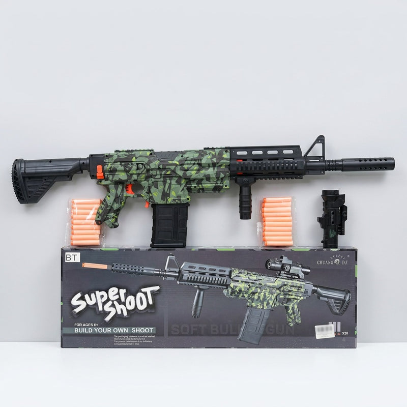 Box panel showing the clip-on parts and the 20 foam darts supplied
