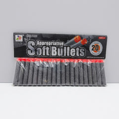 Pack of 20 grey foam darts for a toy blaster, shown against its printed card header