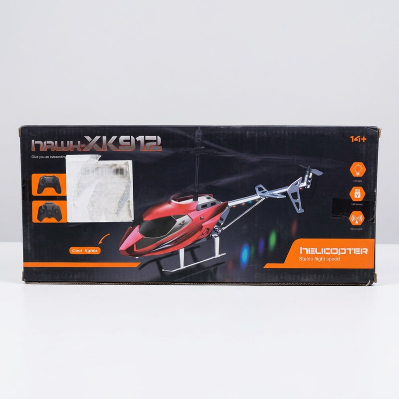 Box back showing the red Hawk XK912 helicopter, two handsets and the HELICOPTER panel