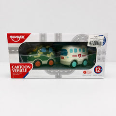 Huanger Cartoon Vehicle box front, camouflage car and cream ambulance behind the window