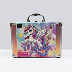 Closed makeup case viewed from the side showing the hinge and handle