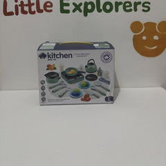 Kitchen Play Set - Green Cookware, Hob & Play Food, 3+