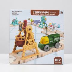 Building block maze track set box front, DIY block puzzle, 3+ ages badge
