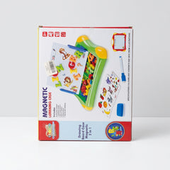 Box back panel listing what's included, with the lion and animal figure cards