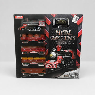Metal Classic Train box front with the steam locomotive, tender and four rolling-stock cars