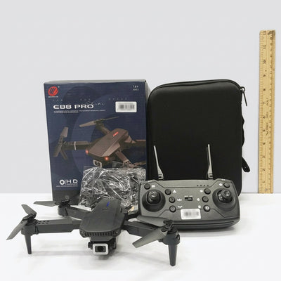 Drone box front, HD dual-camera badge, 14+ AGES roundel, red logo