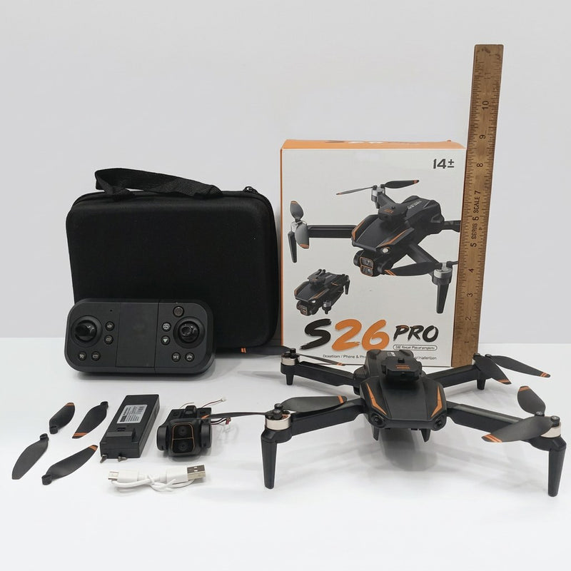 Drone box front, S26 PRO logo, 14+ age badge