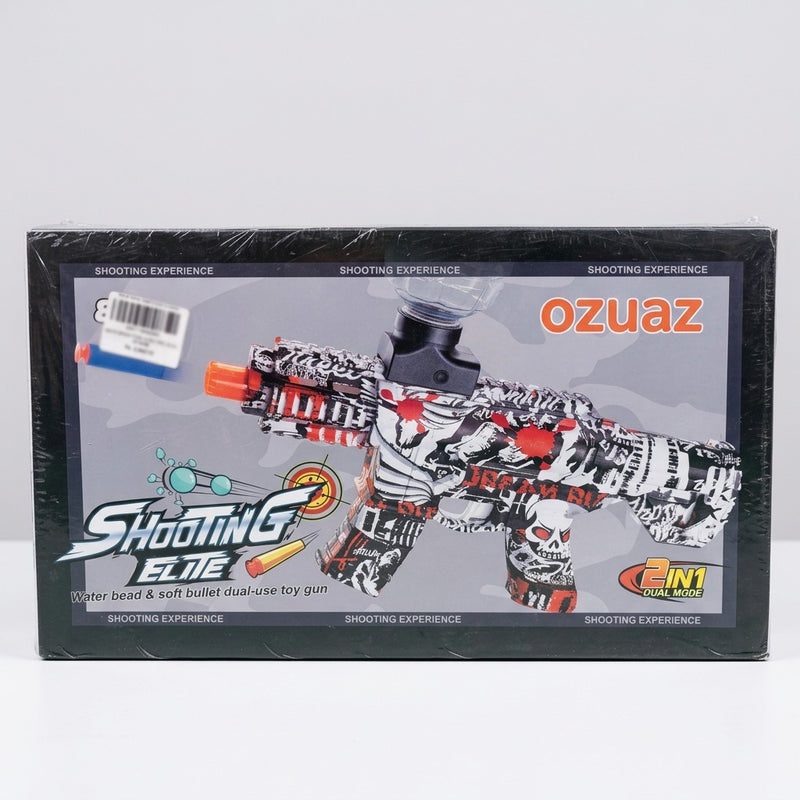 Shooting Elite M416 box front showing the blue and green water bead and soft bullet guns