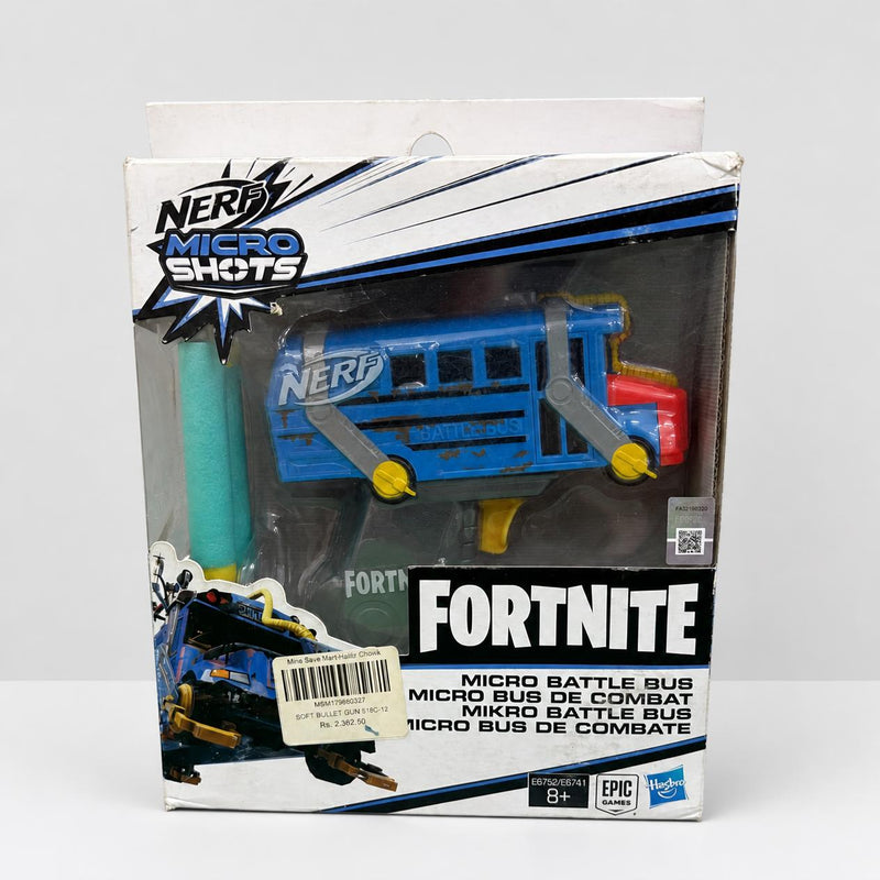 NERF MicroShots Fortnite Micro Battle Bus blaster in its packaging