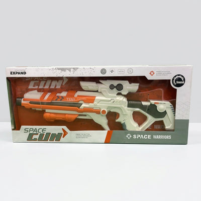 Space Gun in white and orange in its open window box