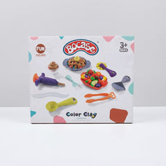 Bocase Color Clay box front, with a woven pie mould, a fruit tray and dough-shaping tools