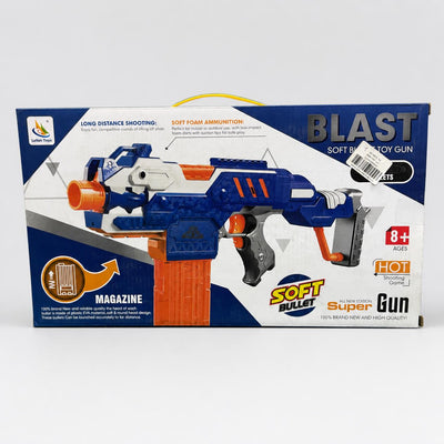 BLAST soft bullet toy gun in blue and orange with its magazine fitted