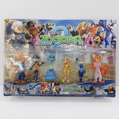 Zootopia 2 blister card front, showing all six animal character figures mounted on the header card