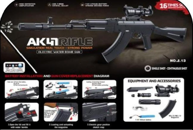 AK 47 16X Scope Gel Blaster - Black Folding Stock