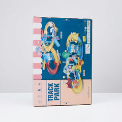 Track Park box front showing the assembled figure-of-eight track with buildings and figures