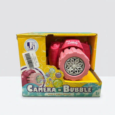 Pink bubble camera in its open display box, multi-hole wheel facing out