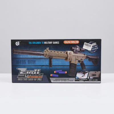 M416 soft dart gun with its scope, foregrip and soft foam darts