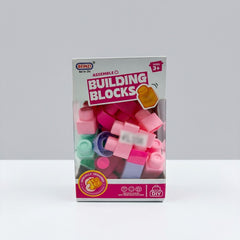 Beinzi Building Blocks box front showing the 3+ age mark and a jumble of pink, mint and lilac blocks through the window
