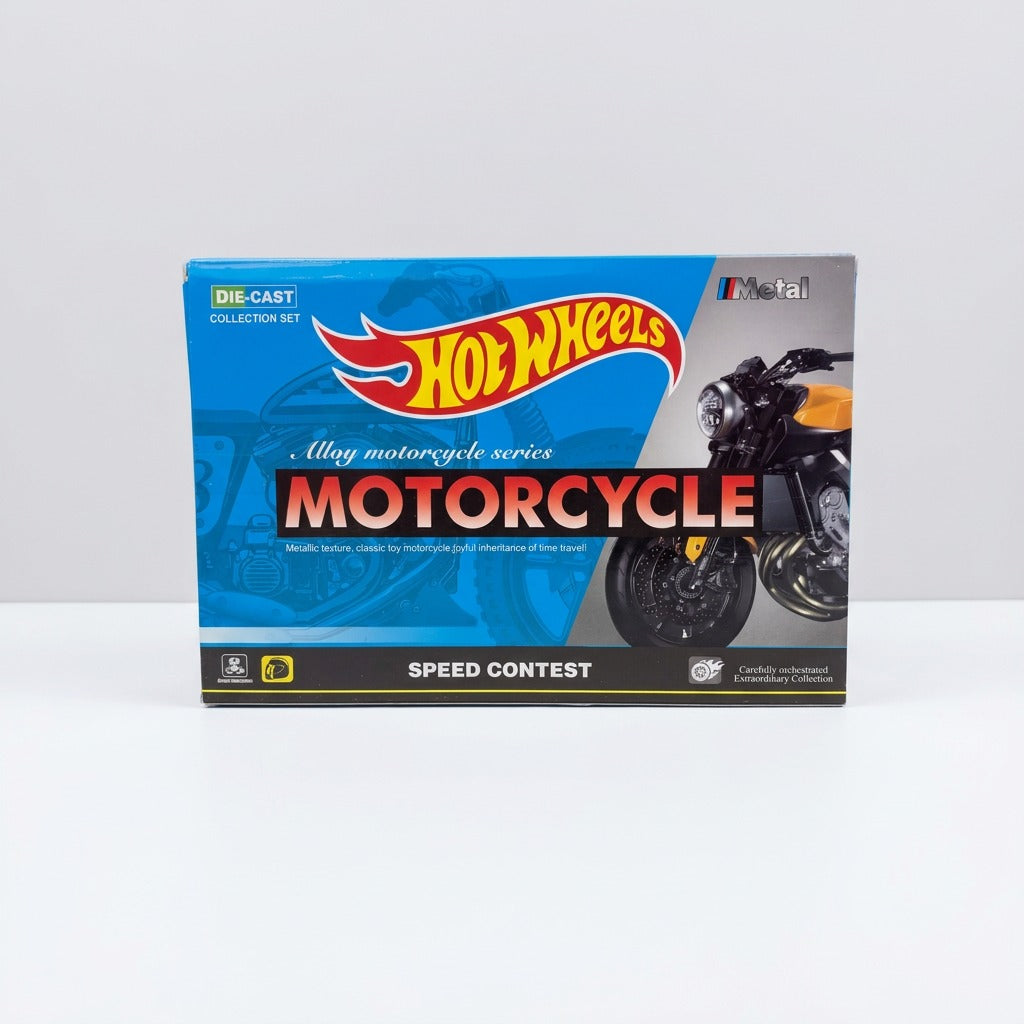 Close-up of the price sticker reading Die-Cast Motor-MT80, Rs. 1,925, on the yellow bike