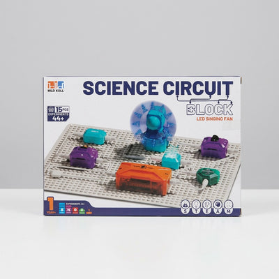 Science Circuit Block kit box, showing coloured blocks on a pegboard with an LED fan piece