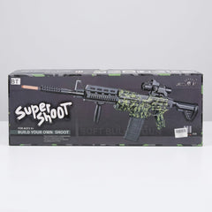 Super Shoot electric soft bullet gun in camo finish with scope and foregrip