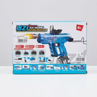 UZI Ice Horn electric water gun in blue with its green-dot sight