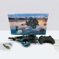 The drone in its bag with the controller and the folded user manual