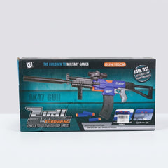 AK47 Gun box front showing the assembled blue rifle and the 103CM marking
