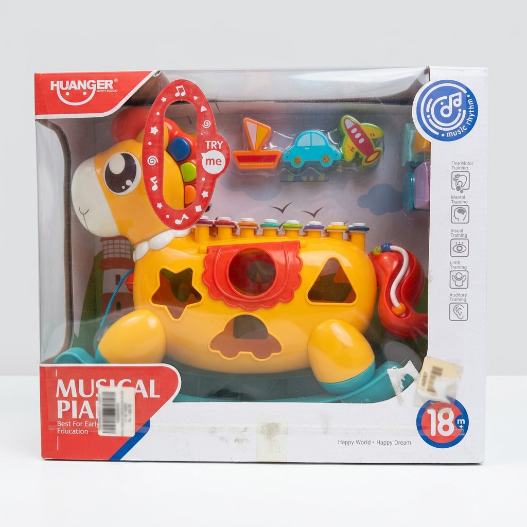 Huanger Musical Piano rocking pony box front with the TRY ME window over the keys