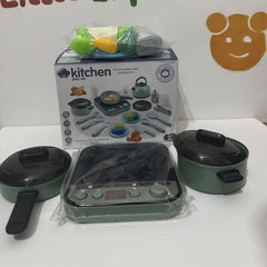 Kitchen Play Set - Green Cookware, Hob & Play Food, 3+