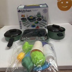 Kitchen Play Set - Green Cookware, Hob & Play Food, 3+