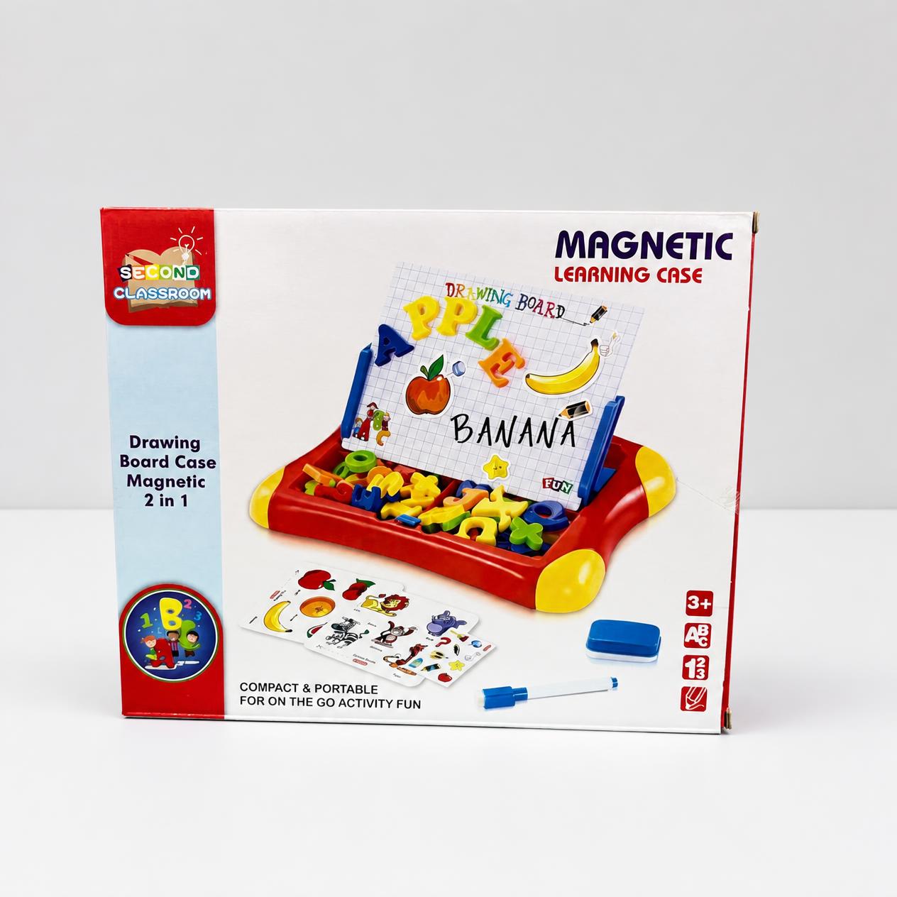 Magnetic Learning Case box front showing the drawing board and tray of letters