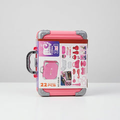Back of the case showing icons of the 22 included accessories and a "2 in 1" sticker