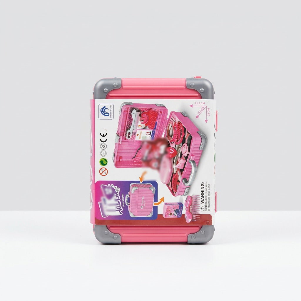 Back of the case from another angle showing safety icons, size markings and a choking-hazard warning label