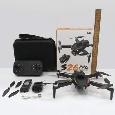 Drone box front, S26 PRO logo, 14+ age badge