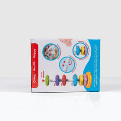 Box back showing a ring being dropped on and spinning down the spiral