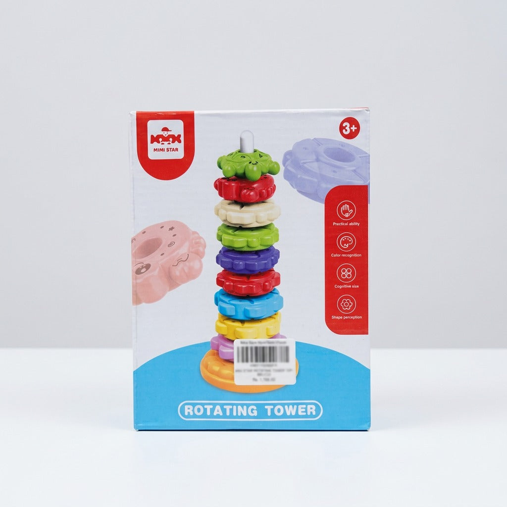 Close-up of the moulded plastic rings in green, red, cream, purple, blue and yellow