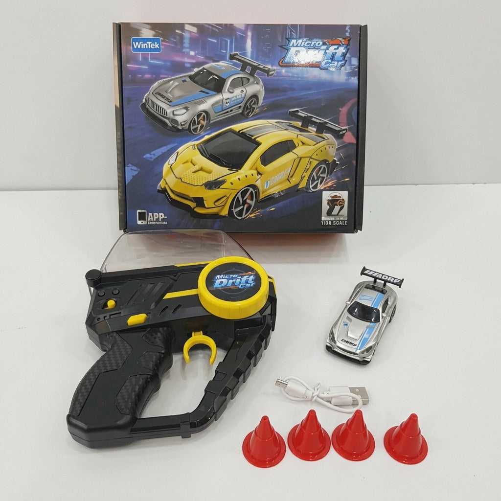 WinTek Micro Drift Car box front, silver drift car artwork, app-control icon