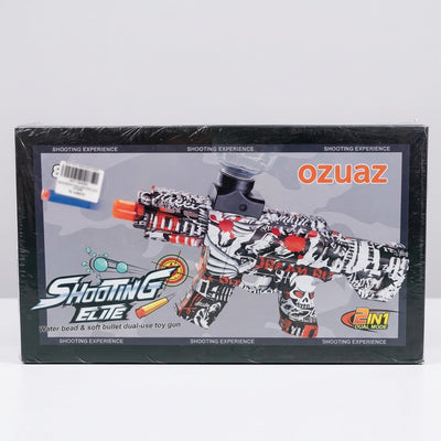 Shooting Elite M416 box front showing the blue and green water bead and soft bullet guns