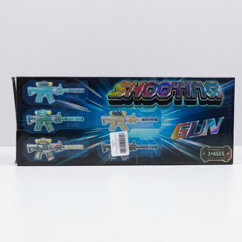 Shooting Gun box front with three colourway thumbnails, the main gun and the shop sticker