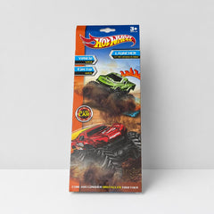 Monster truck launcher set box front, green and red trucks on a dirt track