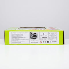 Second photo of the box front at a slightly different angle, same locomotive and dominoes